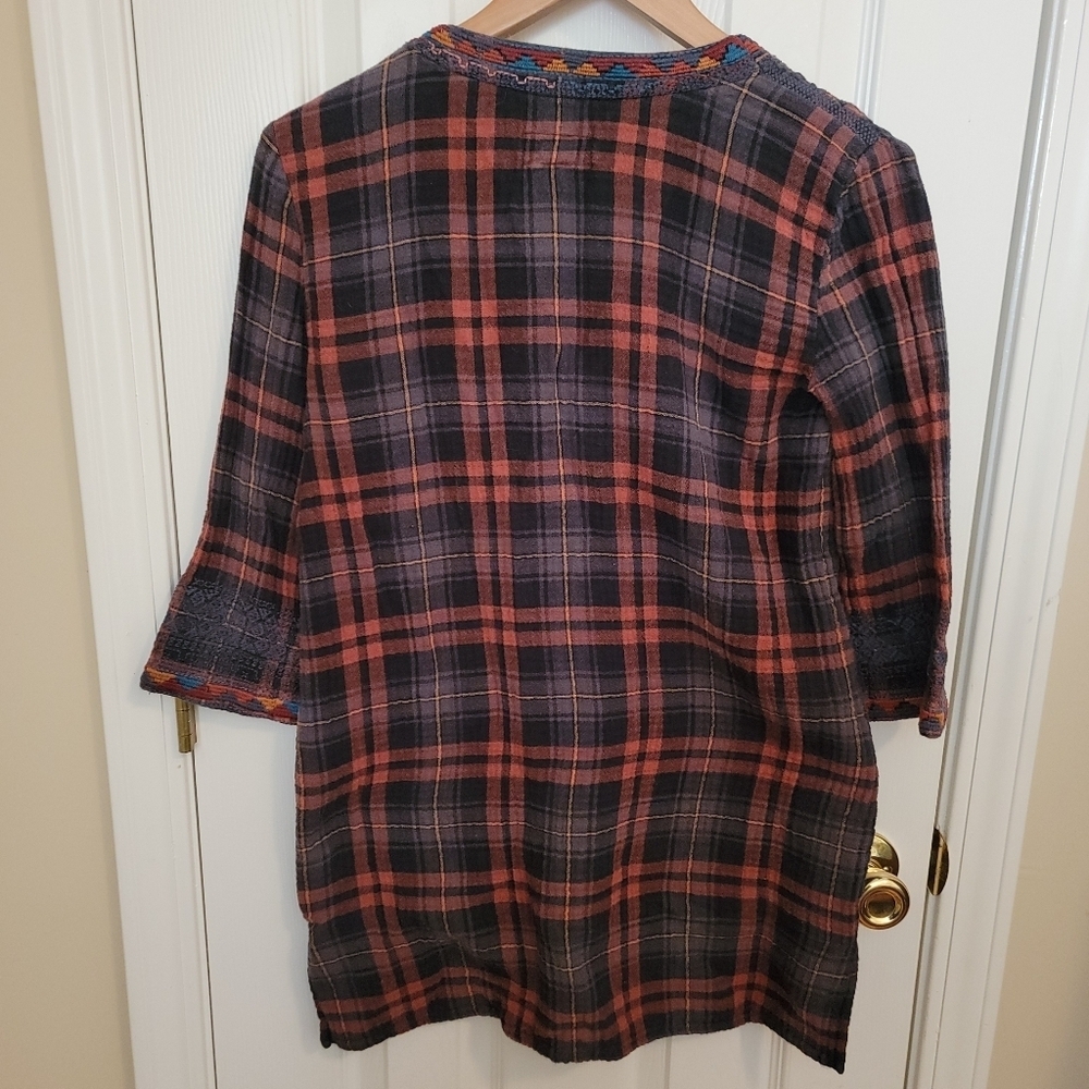 Johnny Was Workshop Plaid and  Embroidered Top XS - Picture 3 of 4